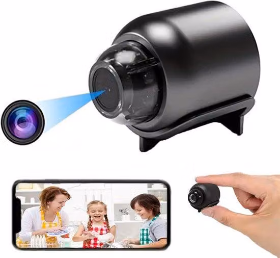Mini telecamera di sicurezza – Telecamera di sorveglianza per neonati e animali domestici – Modello compatto e wireless con telecomando – Compatibile con Android e iOS – 32 GB di memoria