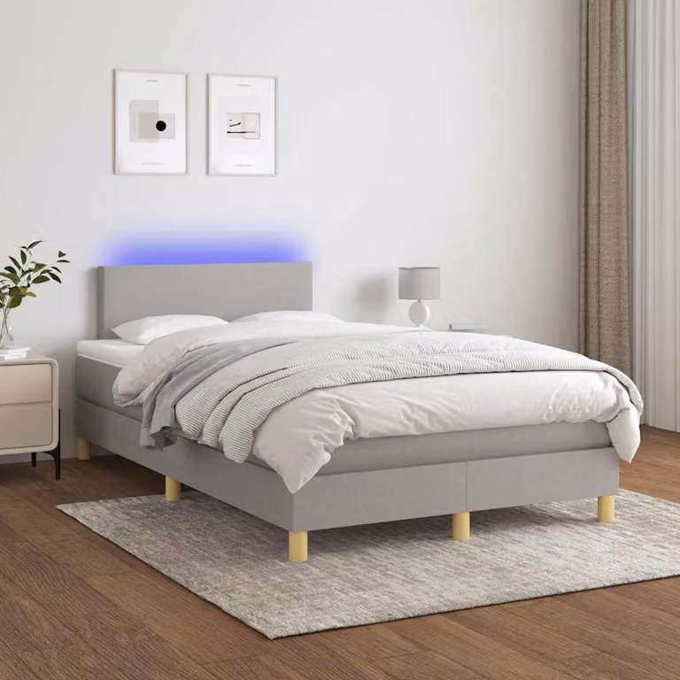 Letto Ibrido con Materasso e Illuminazione LED vidaXL, Grigio Chiaro, L/P/H: 120 x 200 x 203 cm