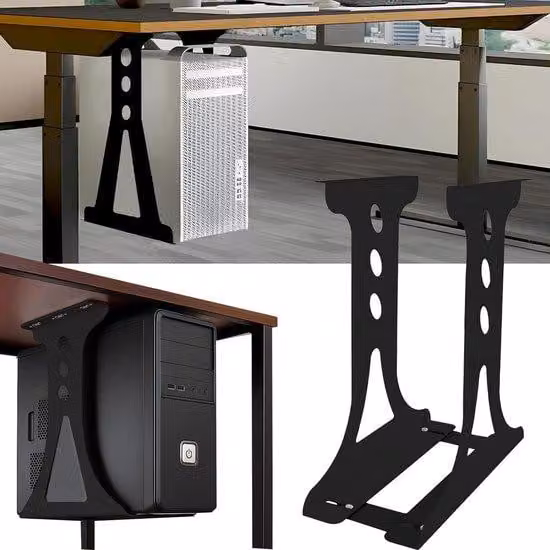 Ibenzoa® Supporto regolabile per PC salvaspazio, da montare sotto la scrivania, nero, acciaio inossidabile, 15–25 cm, capacità fino a 30 kg – adatto a diversi formati di PC