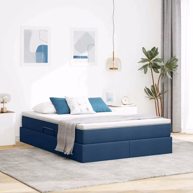 Letto con contenitore e materasso ibrido vidaXL Blu L 140 x P 190 cm