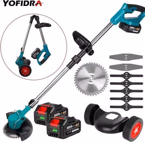 Tagliaerba elettrico con 2 batterie - Trimmer manuale con rifinitore per bordi - Tagliaerba per prati con accessori
