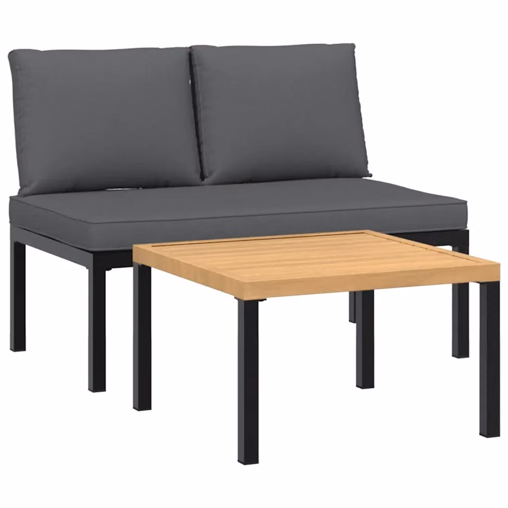 Set da giardino vidaXL composto da 2 divani da esterno e tavolino con cuscini in alluminio verniciato nero e tessuto resistente ai raggi UV – 2