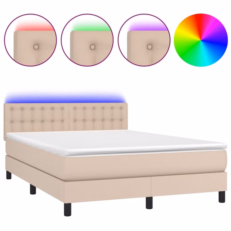Giroletto Molle Materasso e LED Cappuccino 140x190cm Pelle finta