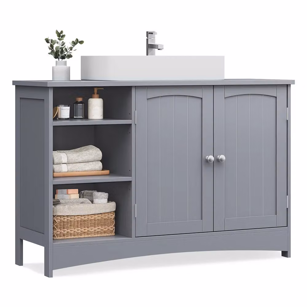 Armadietto da Bagno con Anta Doppia e Scaffale Aperto, Grigio Tortora