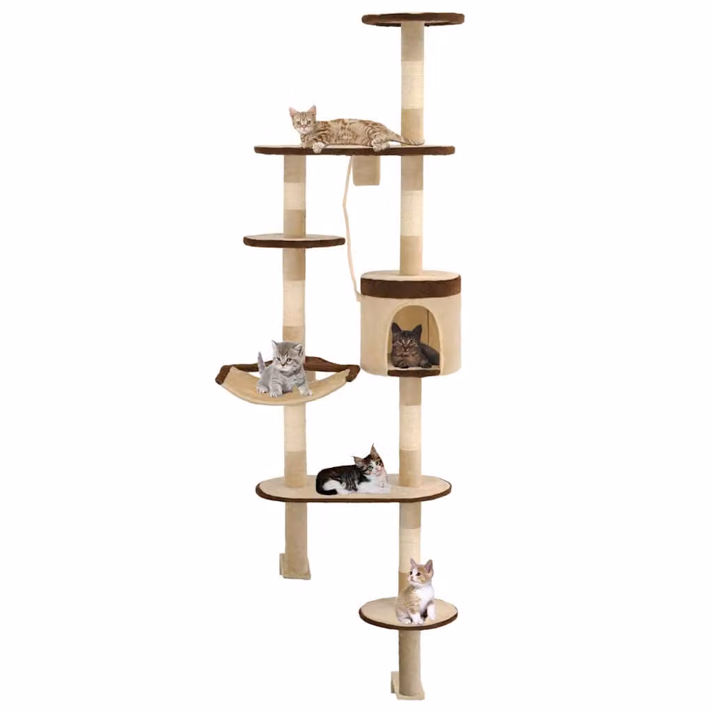 Albero per gatti vidaXL con tiragraffi in sisal, amaca e grotta, beige e marrone, Altezza: 194 cm