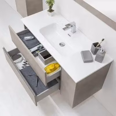 Mobile Sospeso da Bagno INBAGNO Effetto Pietra Beige con Ante Soft Close e Cassetti Interni L: 110 cm, P: 57,5 cm, H: 48 cm – 2