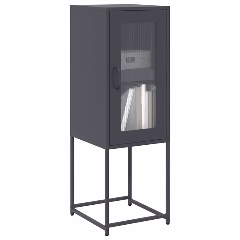 Credenza moderna vidaXL in metallo antracite con ante in vetro, L/P/H: 36 x 39 x 107 cm
