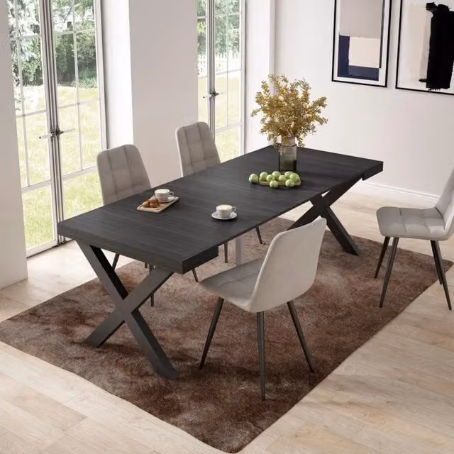 Consolle allungabile, 58 fino 222x90x73cm, Per 10 persone, Gambe in legno, Nero RF2787