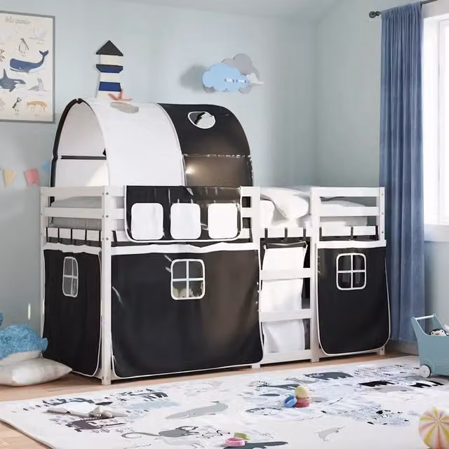 Letto a castello per bambini vidaXL in legno di pino bianco e nero L/P/H: 200 x 80 x 151 cm