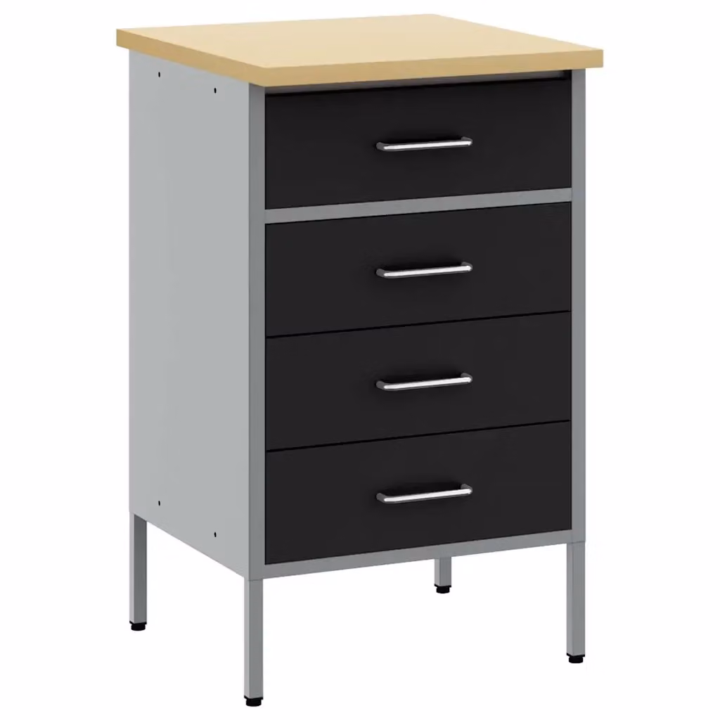 Banco da lavoro con cassetto vidaXL in acciaio e legno, Nero e Grigio, L/P/H: 50 x 55 x 85 cm – 2