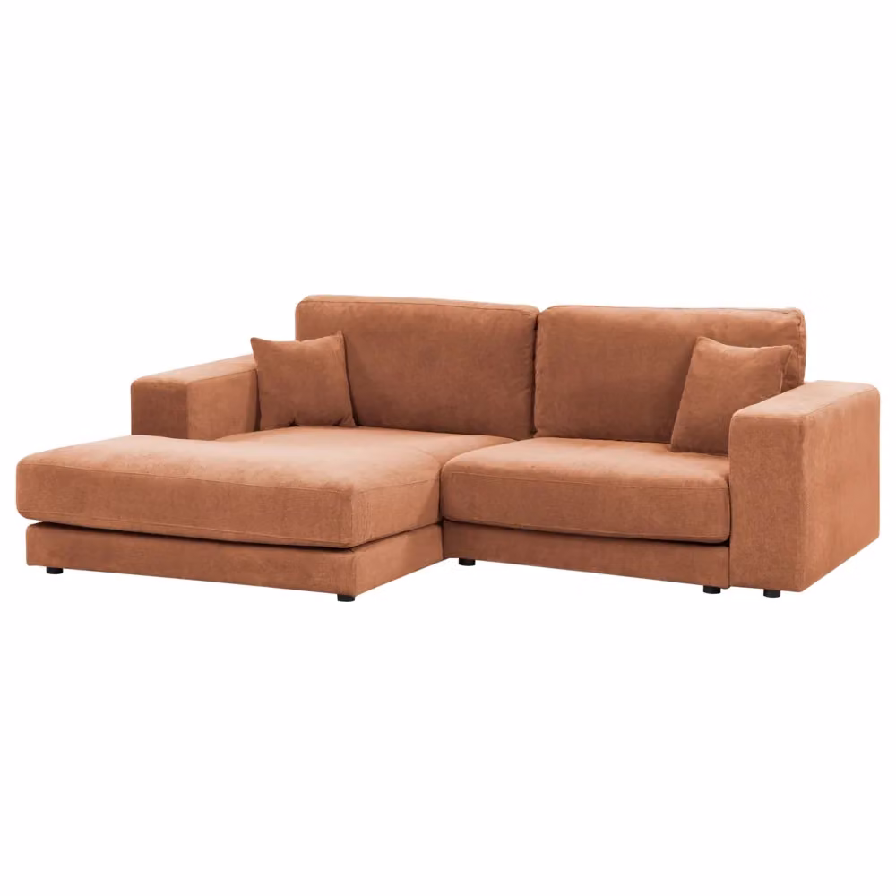 Divano angolare Beliani a 3 posti in tessuto rosso con cuscini, stile moderno minimalista, lato destro, L/P/H: 250 x 190 x 86 cm – 2