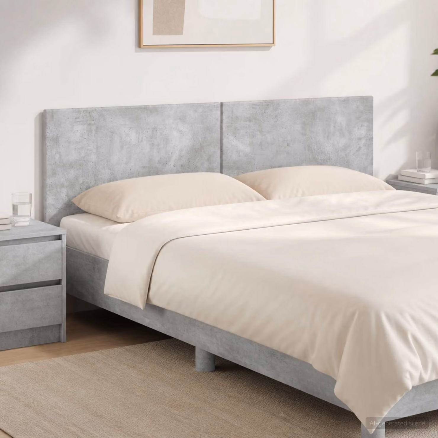 Testiera da muro vidaXL BREDA in legno ingegnerizzato grigio cemento con ripiano integrato