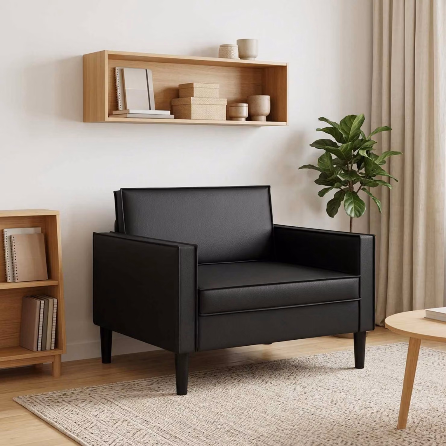 Poltrona XL vidaXL in similpelle nera con braccioli per soggiorno e camera da letto