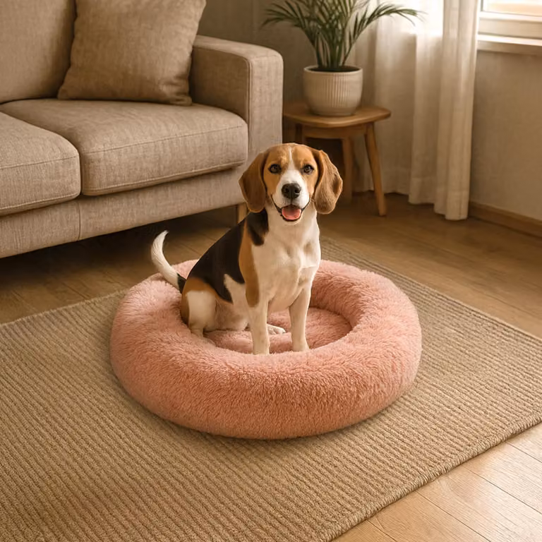 belviona donut dog bed, accogliente letto in peluche con morbida imbottitura, presa sicura e bordo ergonomico, diametro 80 cm, rosa scuro