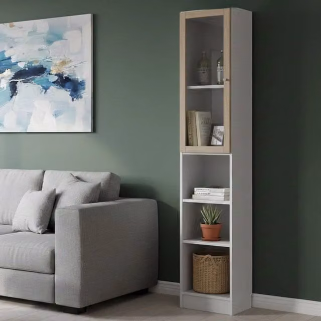 Libreria Greg DMORA, Scaffale Moderno per Soggiorno e Ufficio, Bianco e Rovere, L: 41 cm, P: 28,3 cm, H: 203,2 cm – 1