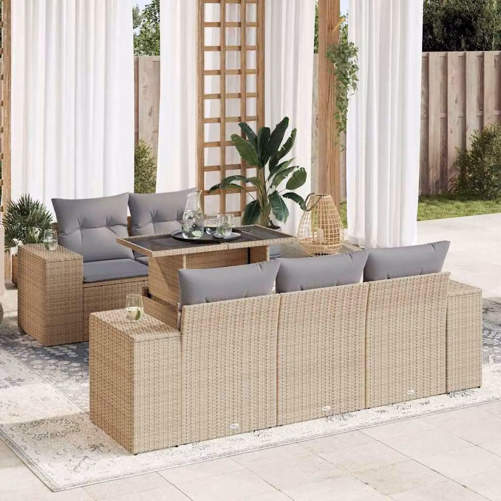 Maison Exclusive - Set Divano da Giardino 6 pz con Cuscini Beige in Polyrattan