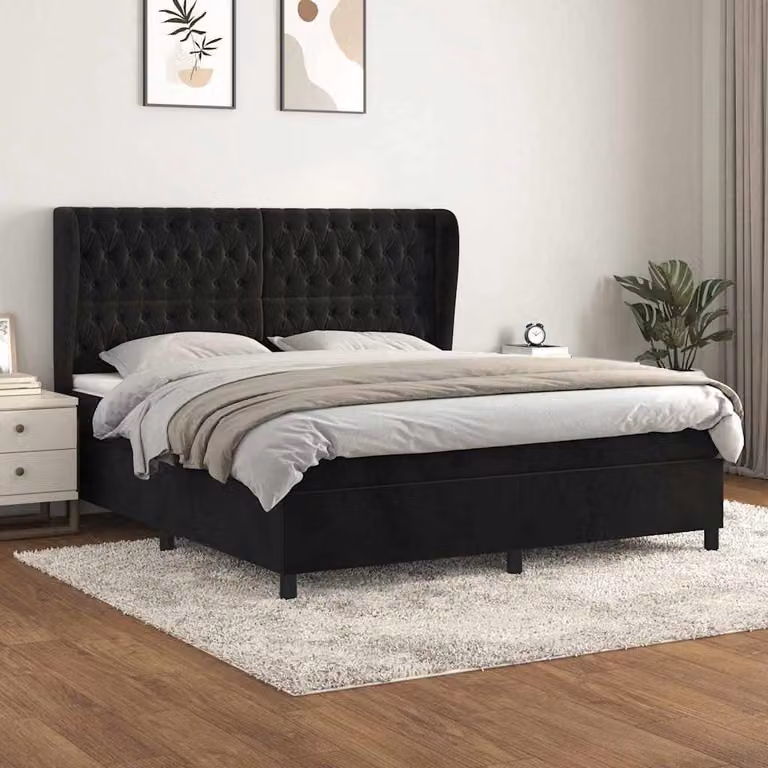 vidaXL Giroletto a Molle con Materasso in Velluto Nero L/P/H: 160 x 200 x 128 cm