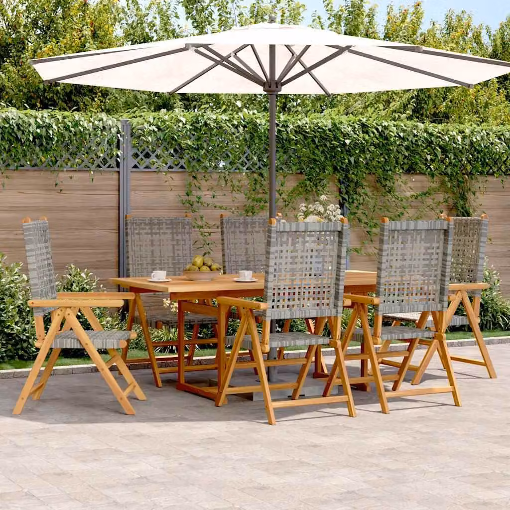 Set Pranzo da Giardino vidaXL in 7 Pezzi Grigio in Polyrattan e Legno di Acacia Oliato – 1
