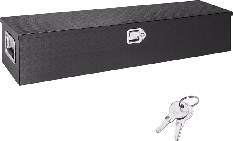 SucceBuy Robusta cassetta porta attrezzi in alluminio per l'area di carico, organizer con piastra diamantata e maniglia laterale e chiavi di chiusura per pick-up, camper, rimorchio, 121,9 x 38,1 x 38,1 cm, nero