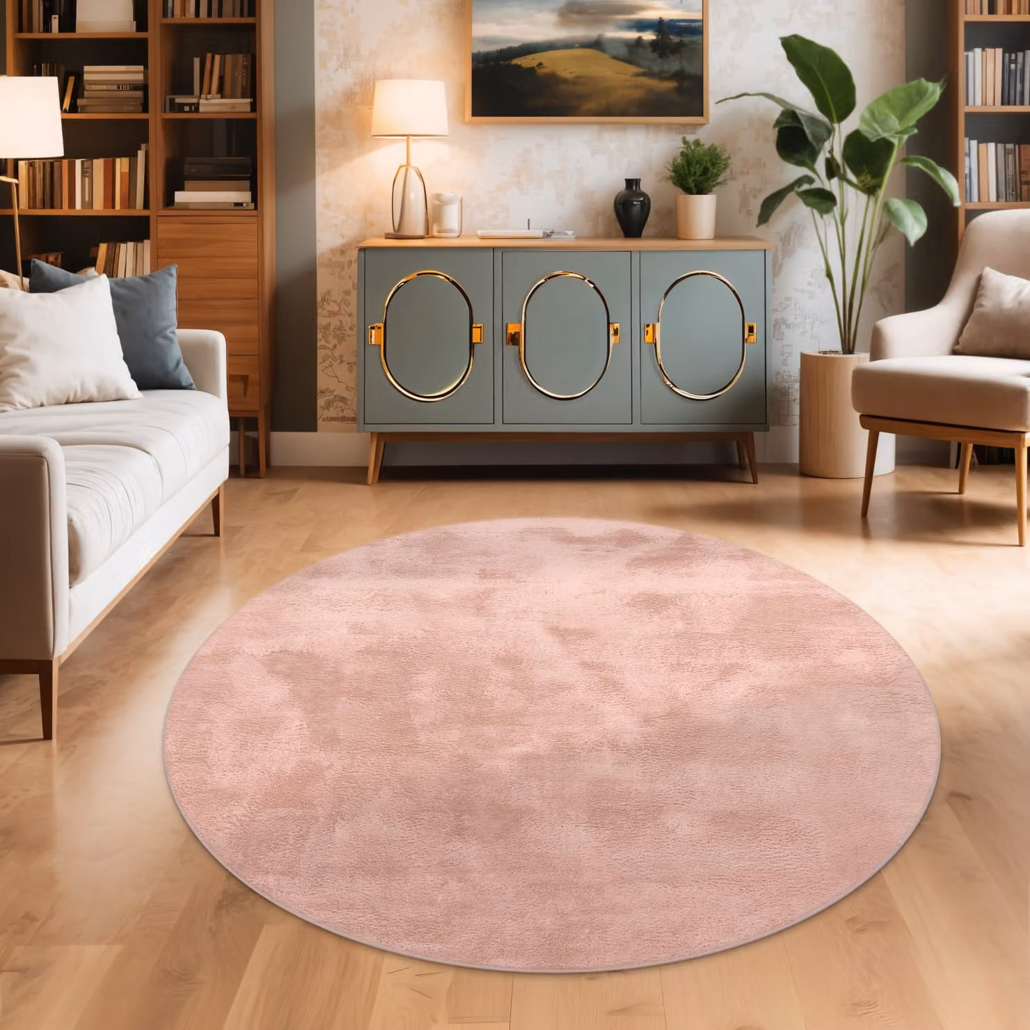 Tappeto rotondo Solina rosa in poliestere lavabile e antiscivolo Diametro: 80 cm – 2