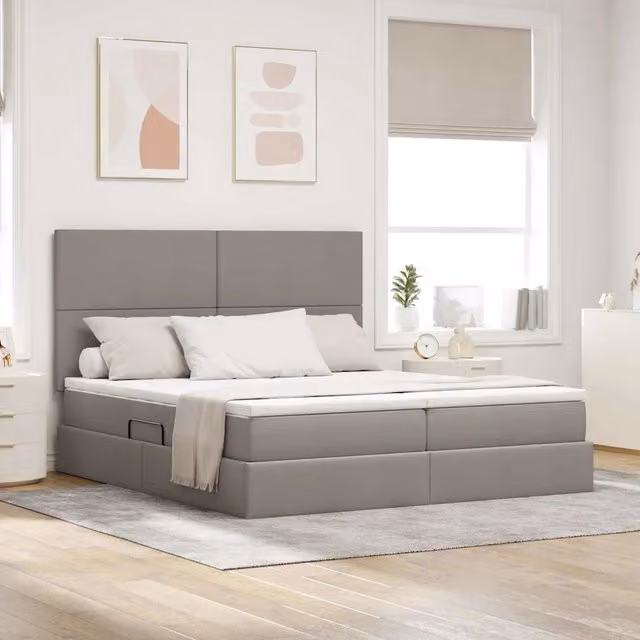 Letto con contenitore e illuminazione LED vidaXL in tessuto beige e grigio, L/P/H: 180 x 200 x 204 cm