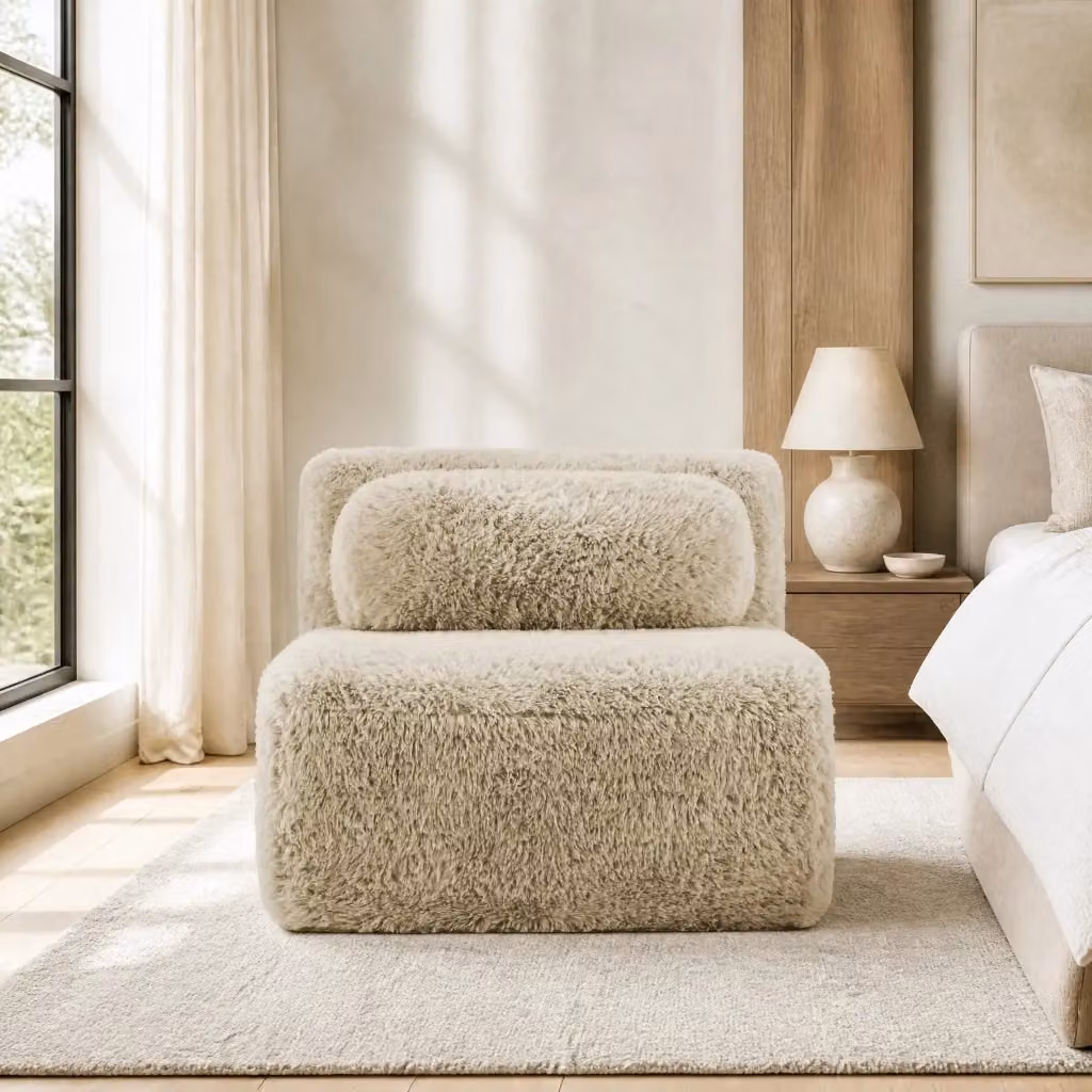 Divano modulare OKWISH senza braccioli in tessuto beige con pouf coordinato e seduta ampia per il tuo soggiorno – 2