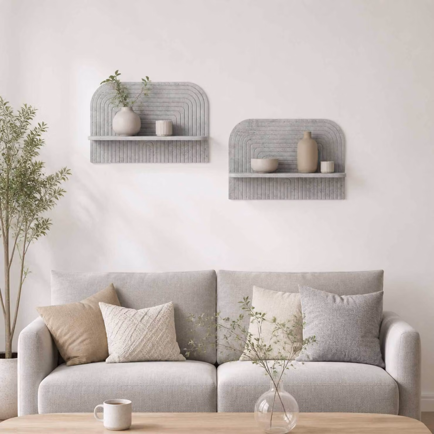 Set di 2 Scaffali da parete vidaXL in stile minimalista, Grigio, L 60 x P 13.5 x H 37.5 cm