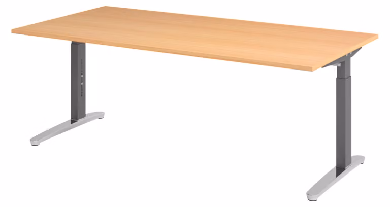Scrivania bümö Serie XB - Finitura: faggio, dimensioni: 200 x 100 cm, struttura: grafite/alluminio lucido