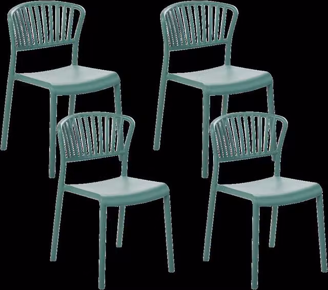 Set di 4 sedie da pranzo impilabili BELIANI in plastica verde opaca per giardino, cucina o balcone in stile minimalista