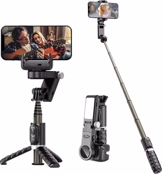 Stabilizzatore per Smartphone Bluetooth Nero per Vlog Compatibile con iOS e Android