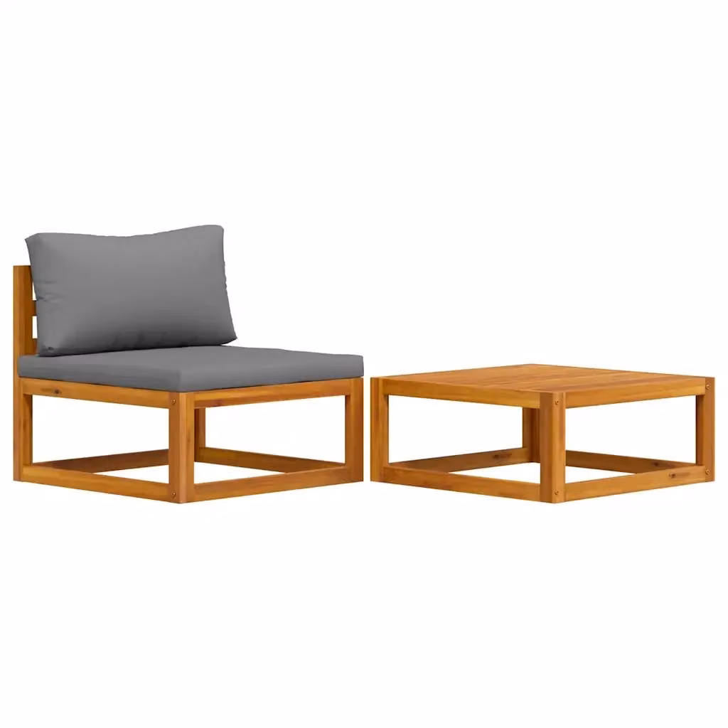 Set Salotto da Giardino Moderno in Legno di Acacia con Divani a 2 Posti e Tavolino, Cuscini Grigi Inclusi – 2