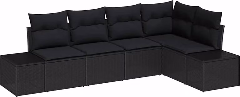 Set Divano da Giardino 5 pcs Nero polyrattan