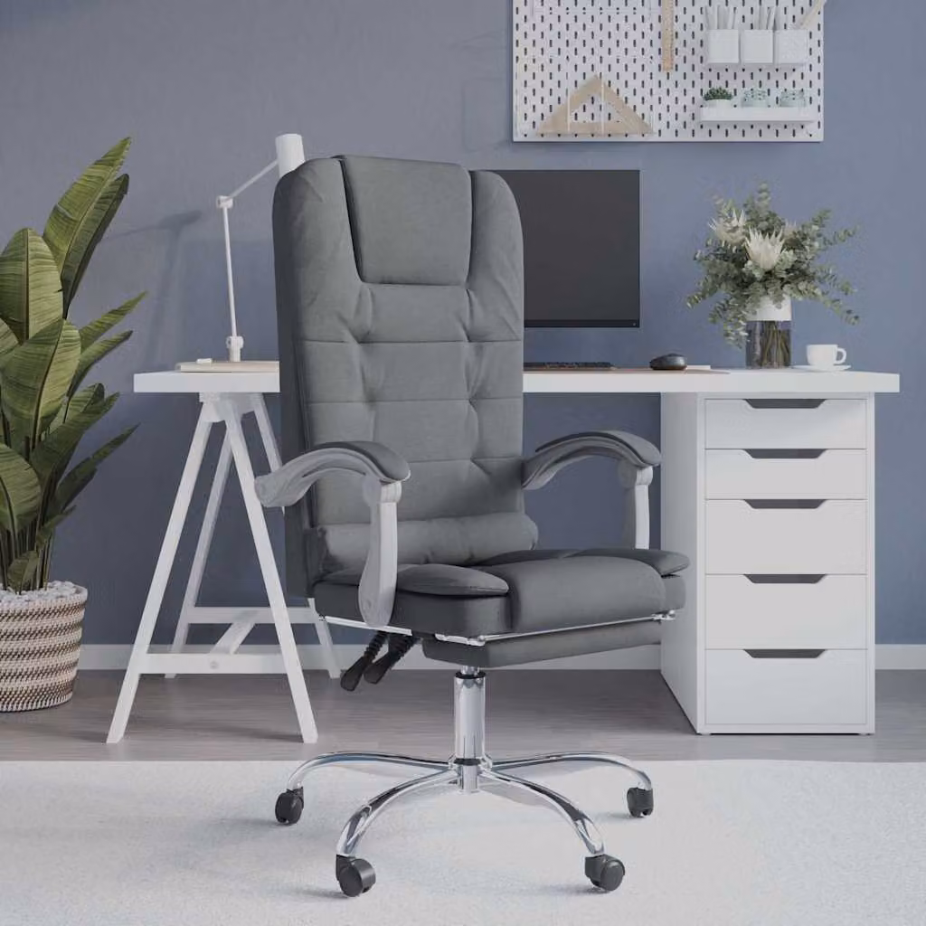 Sedia da ufficio executive vidaXL reclinabile con massaggio, colore grigio, in tessuto con struttura in metallo e legno, H 122 x L 63 x P 56 cm