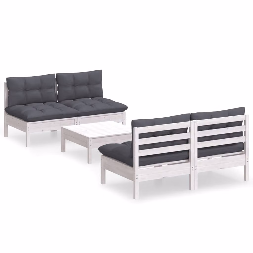 Set Divani da Giardino 5 pz con Cuscini Antracite Legno di Pino