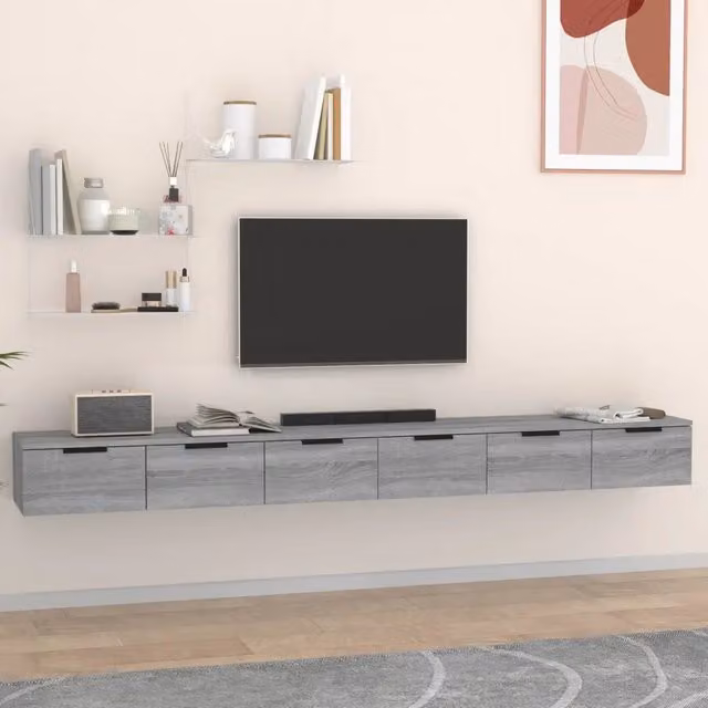 Set di 2 Mobili a Muro vidaXL in Legno Multistrato Grigio, L 102 cm x P 30 cm x H 20 cm