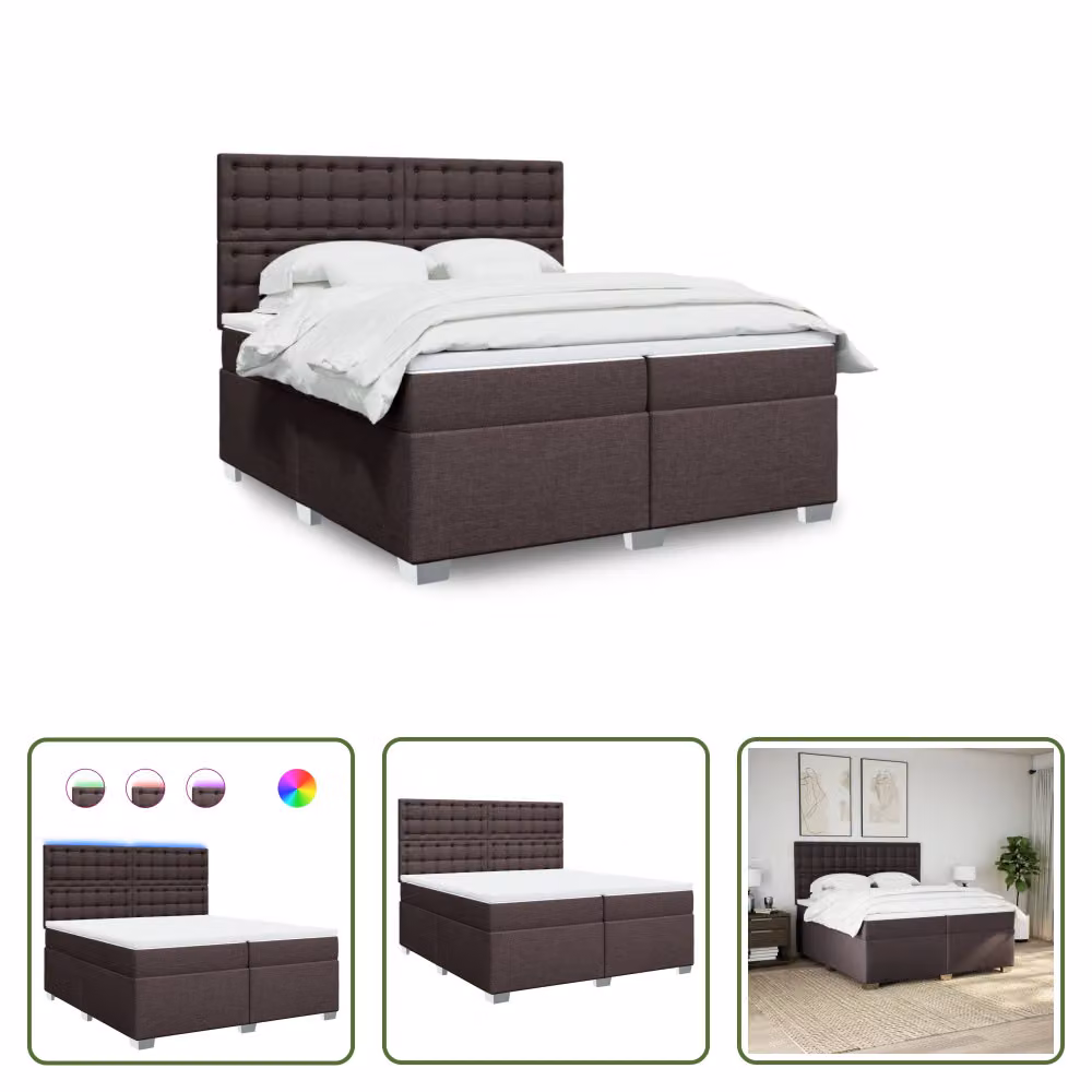 The Living Store Letto a molle con materasso marrone scuro 200x200 cm in tessuto