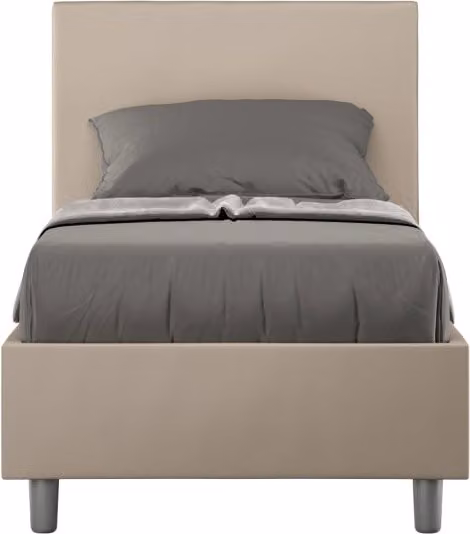BS COM Letto singolo con rete imbottito 80x190 similpelle tortora