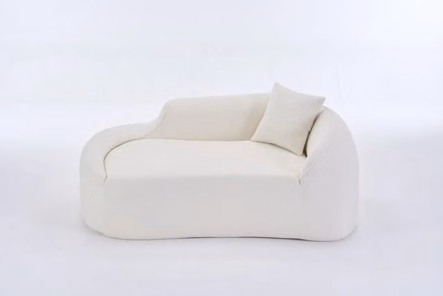 Chaise longue 3 in 1 in ciniglia; Off White; con 1 cuscino; pronta all'uso