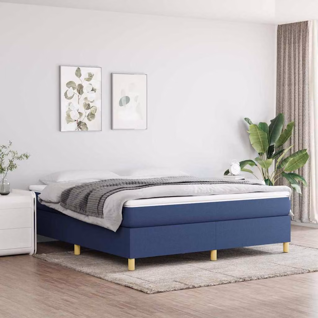 Letto Ibrido vidaXL con Giroletto a Molle e Materasso in Tessuto Blu e Bianco L: 180 cm, P: 200 cm, H: 35 cm