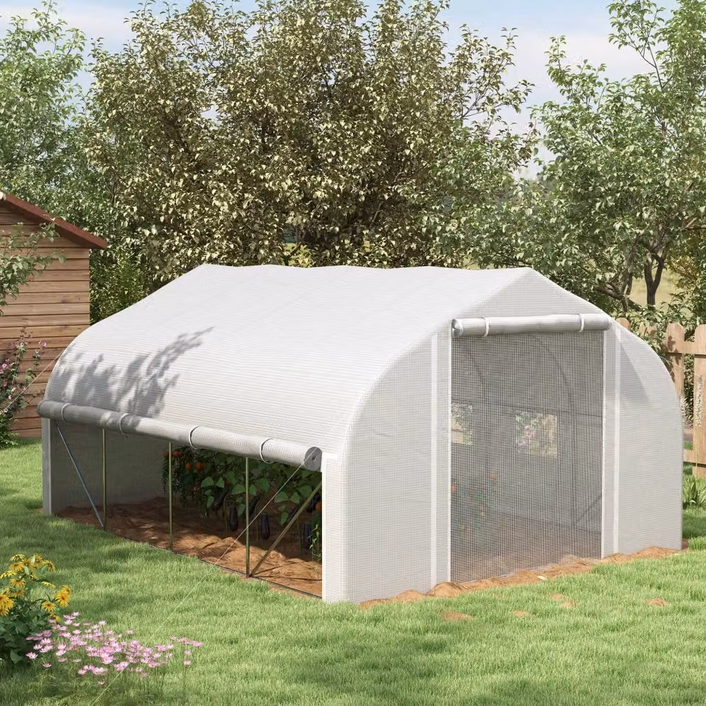Serra a Tunnel GIORDANOSHOP con Porta e 8 Finestre Avvolgibili, Rivestimento in PE Bianco, L: 4 m, P: 3 m, H: 2 m – 2