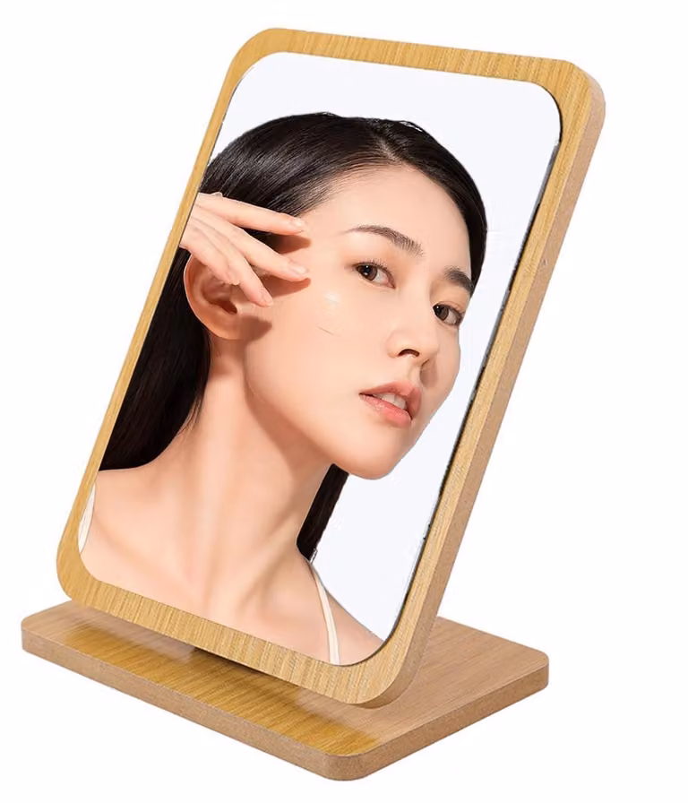 Specchio angolare in legno, specchio da tavolo regolabile, 22x16 cm