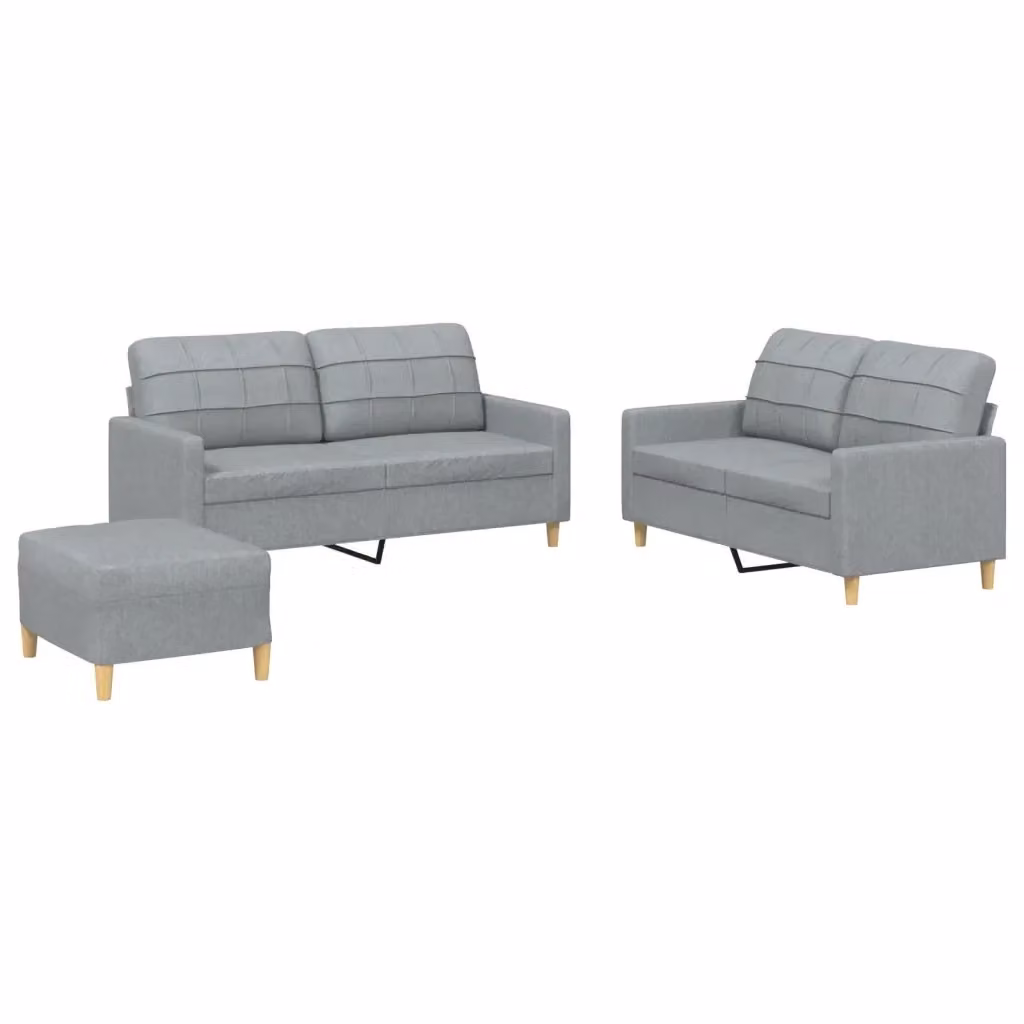 Set di 3 divani vidaXL in tessuto grigio con cuscini per soggiorno in stile moderno – 2