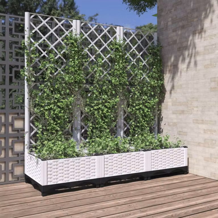 Fioriera da giardino con traliccio per piante rampicanti vidaXL, colore bianco, L 120 x P 40 x H 121,5 cm