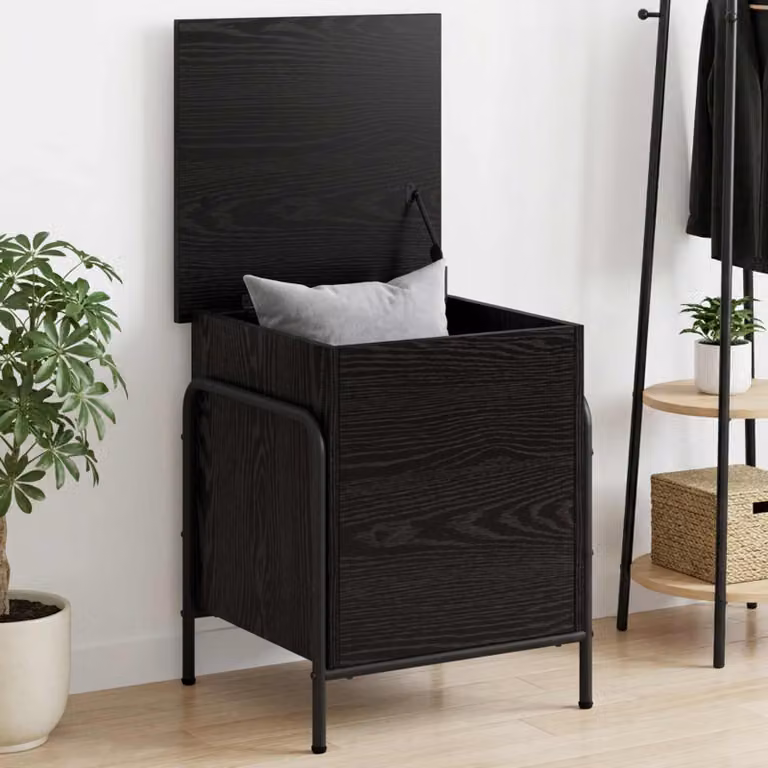 Scatola di stoccaggio moderna vidaXL in legno e metallo, colore nero, L 80 cm x P 40 cm x H 49,5 cm
