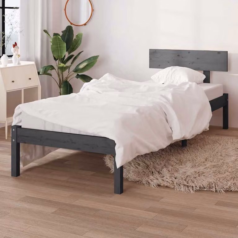 Giroletto singolo vidaXL in legno massello di pino grigio, L/P/H: 190 x 90 x 70 cm