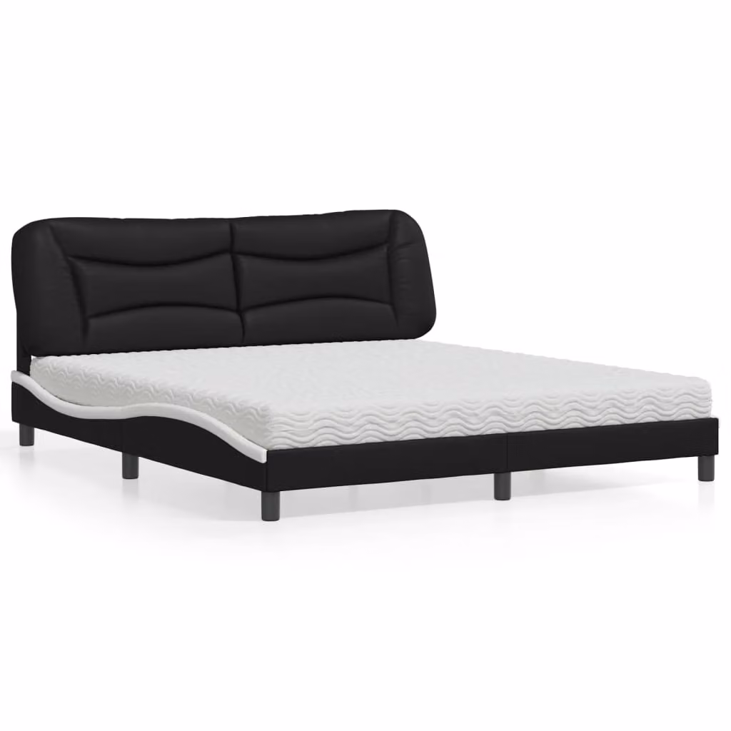 Letto con Materasso Hvar vidaXL in Similpelle Nero e Bianco 180x200 cm – 1