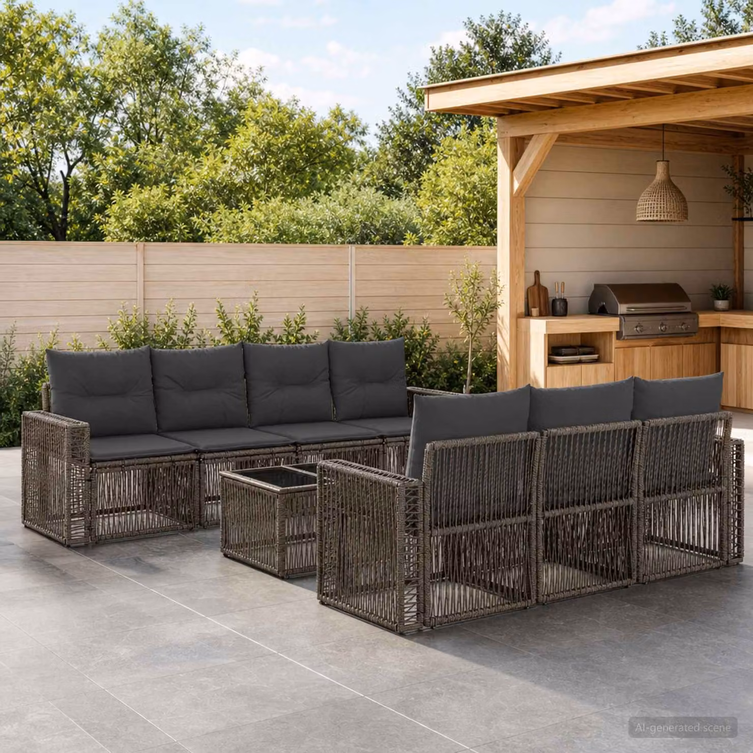 Set Divano da Giardino vidaXL 8 Pezzi in Polyrattan Grigio con Cuscini e Tavolino da Esterno