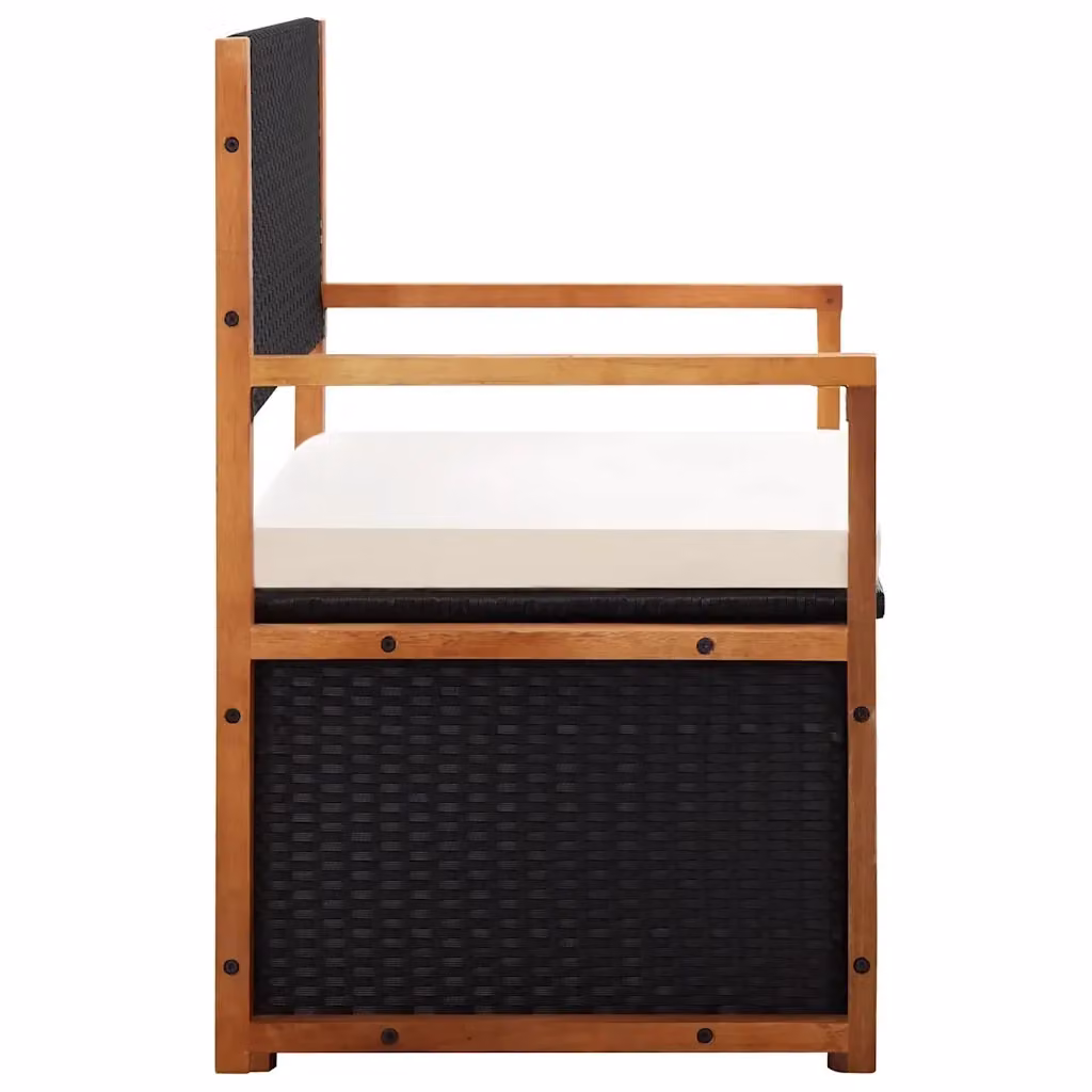 Cassapanca con contenitore Design Mania in polyrattan e legno di acacia nero con cuscini inclusi L: 115 cm – 2