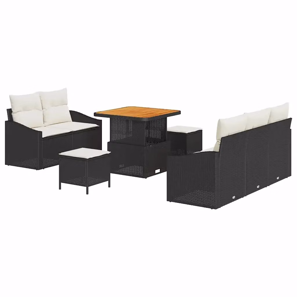 Set Divano da Giardino vidaXL 8 Pezzi a Forma di L con Cuscini Nero in Polyrattan e Metallo – 2