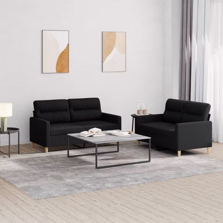 vidaXL Set di 2 Divani Moderni in Tessuto Nero con Cuscini e Struttura Imbottita